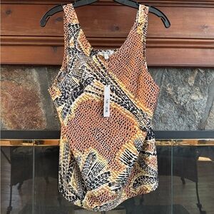 NIC+ZOE TOP WOMENS SIZE LARGE DOTTY PALMS TANK BROWN NEW WITH TAG